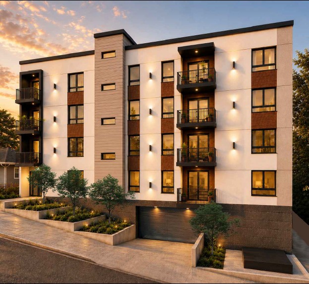 2126–2136 Branden Street rendering, dusk street view
