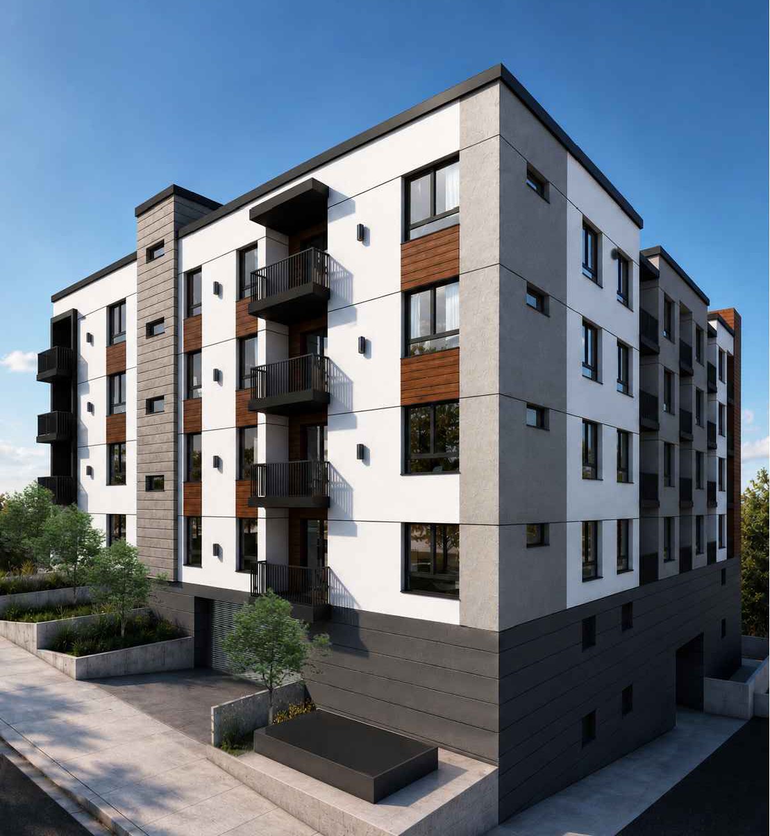 Aerial massing rendering