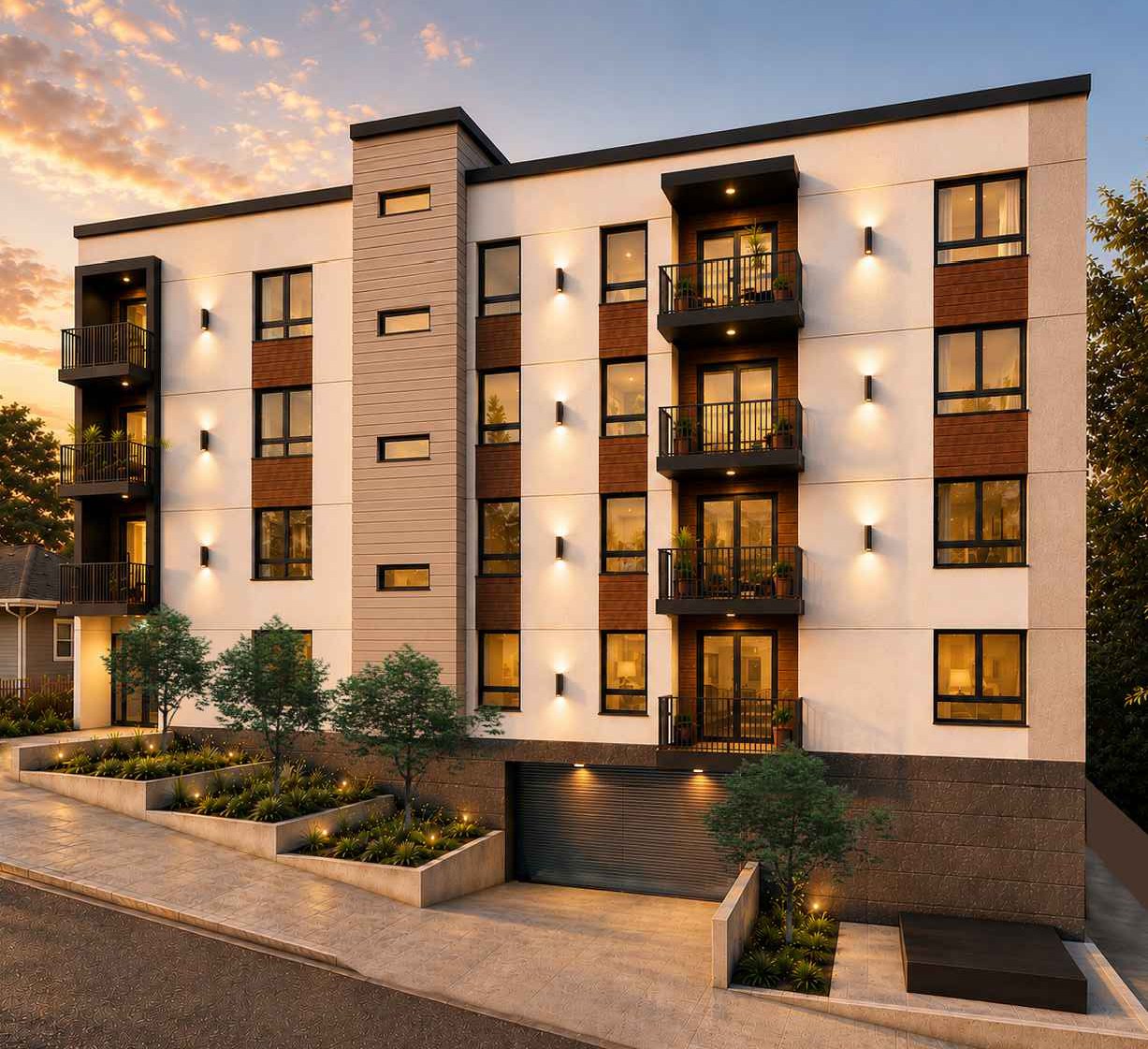 2126–2136 Branden Street rendering, dusk street view
